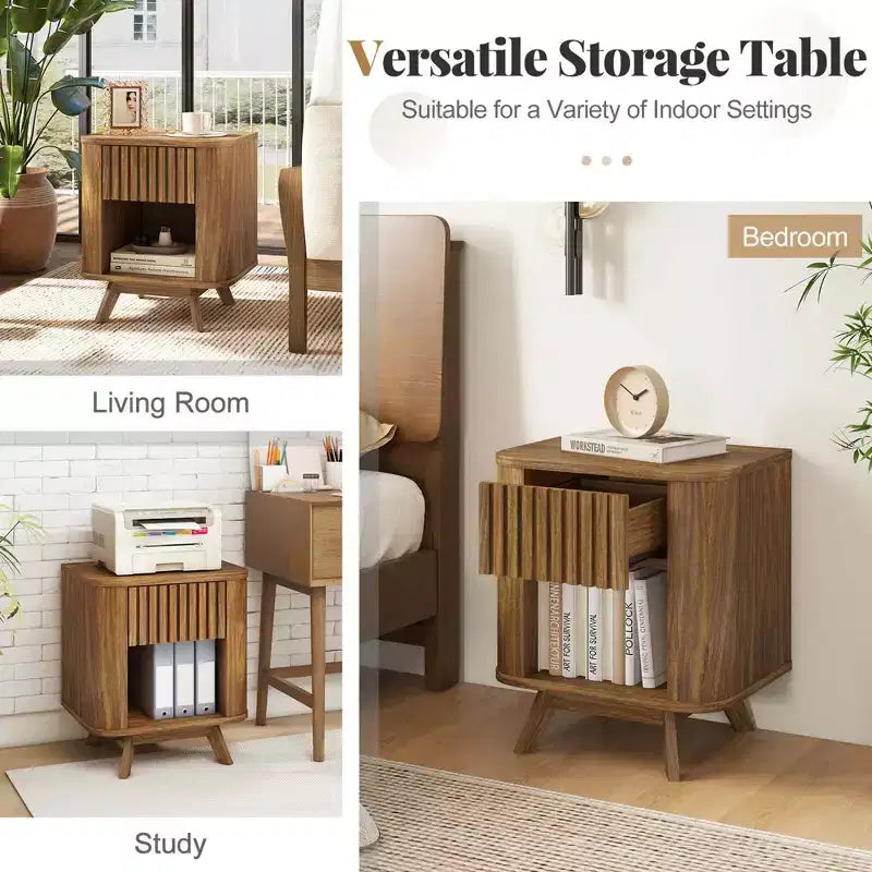 Costway Table de Chevet en Bois 1 ou 2 tiroirs avec Etagère Ouverte Meuble de Rangement pour Chambre à Coucher