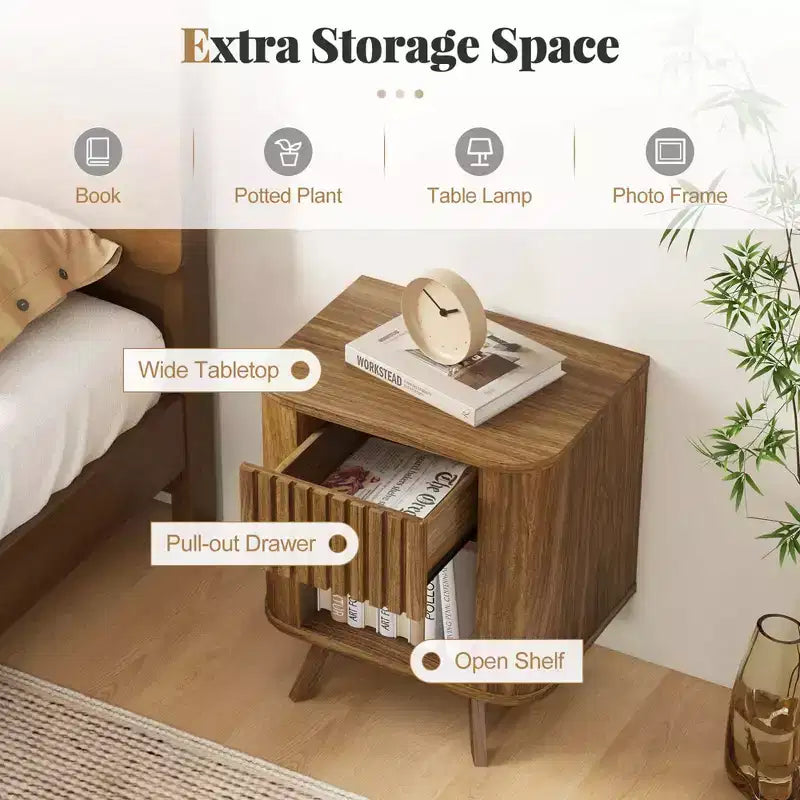 Costway Table de Chevet en Bois 1 ou 2 tiroirs avec Etagère Ouverte Meuble de Rangement pour Chambre à Coucher