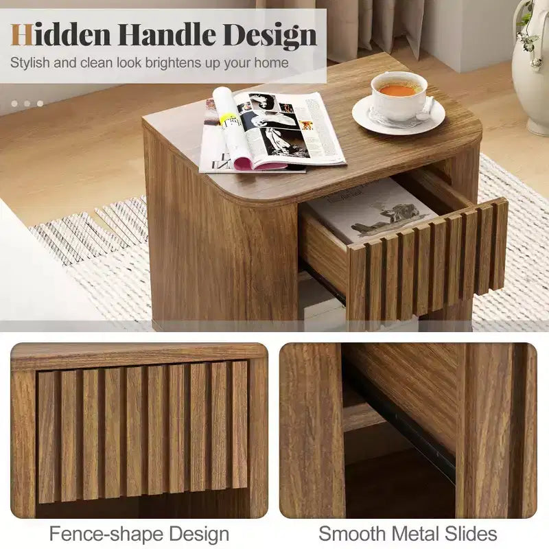 Costway Table de Chevet en Bois 1 ou 2 tiroirs avec Etagère Ouverte Meuble de Rangement pour Chambre à Coucher