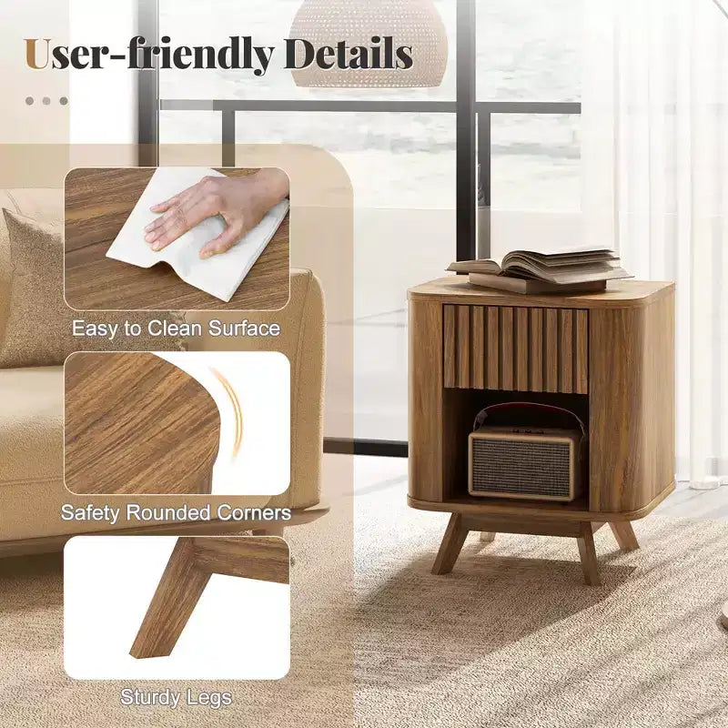 Costway Table de Chevet en Bois 1 ou 2 tiroirs avec Etagère Ouverte Meuble de Rangement pour Chambre à Coucher