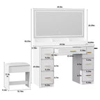 Homesflex 43" Coiffeuse Blanche avec Miroir, Lumières LED, Prise de Courant, 3 Modes d'Éclairage, 7 Tiroirs et Chaise pour Chambre ou Dressing