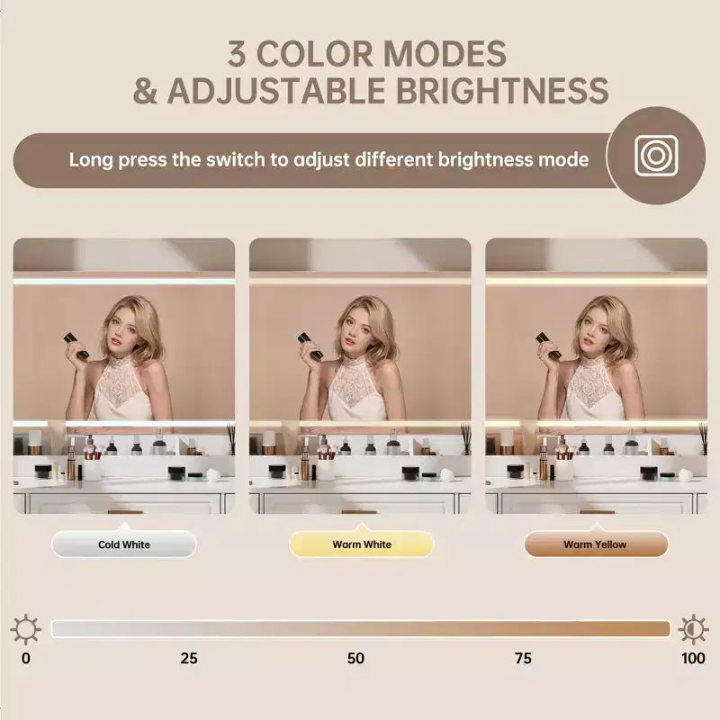 Homesflex 43" Coiffeuse Blanche avec Miroir, Lumières LED, Prise de Courant, 3 Modes d'Éclairage, 7 Tiroirs et Chaise pour Chambre ou Dressing