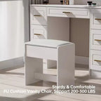 Homesflex 43" Coiffeuse Blanche avec Miroir, Lumières LED, Prise de Courant, 3 Modes d'Éclairage, 7 Tiroirs et Chaise pour Chambre ou Dressing
