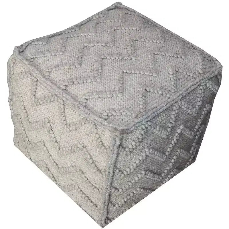 HomeRoots 18 Gray Wool Cotton Blend Cube Chevron Pouf Ottoman