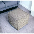 HomeRoots Pouf-Ottoman Cube Chevron 18 po en mélange de laine et de coton gris
