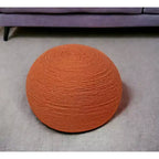 HomeRoots Pouf rond côtelé en laine orange 20
