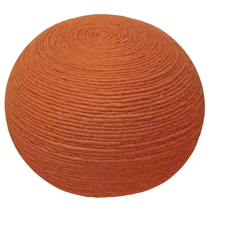 HomeRoots Pouf rond côtelé en laine orange 20