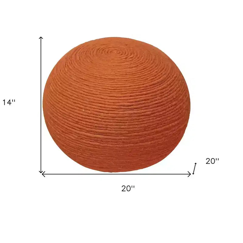 HomeRoots Pouf rond côtelé en laine orange 20