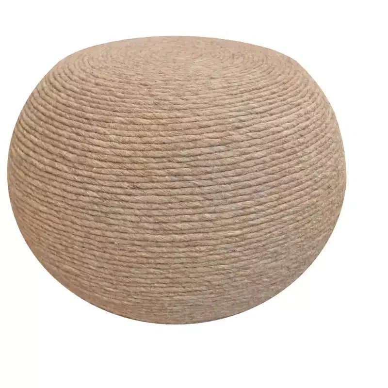 HomeRoots 20 Beige Wool Round Ribbed Pouf Ottoman