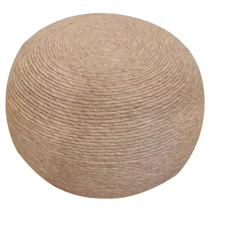 HomeRoots Pouf rond côtelé en laine beige 20 po