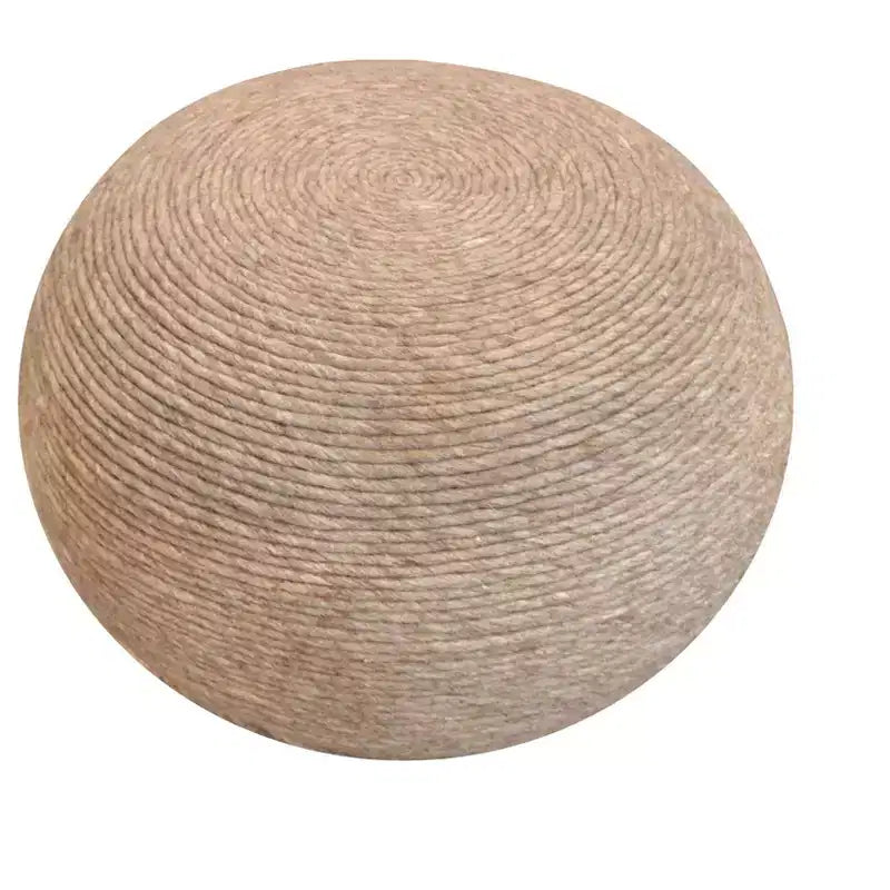 HomeRoots Pouf rond côtelé en laine beige 20 po