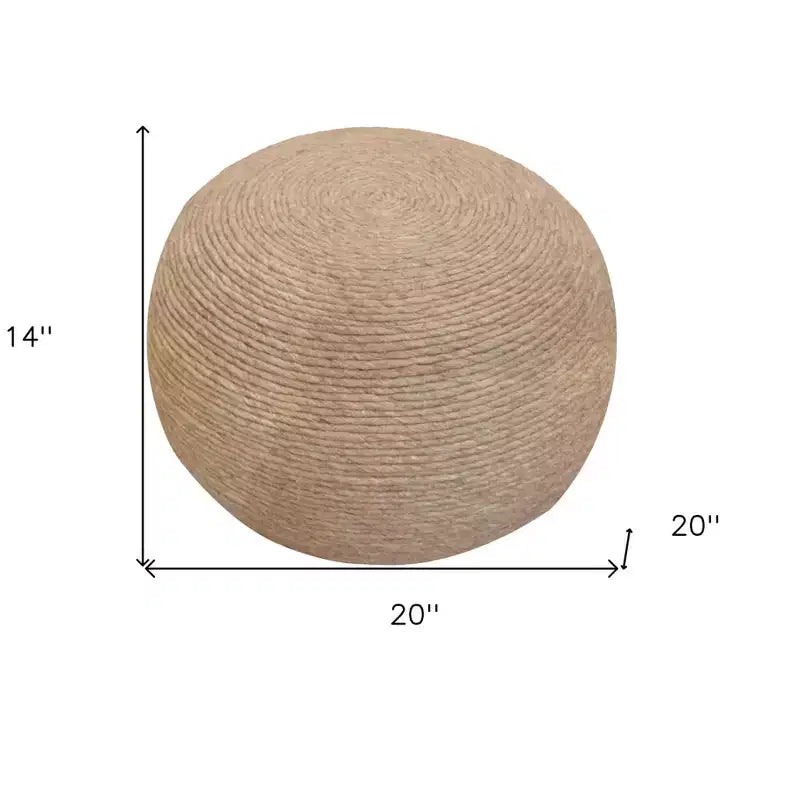 HomeRoots Pouf rond côtelé en laine beige 20 po