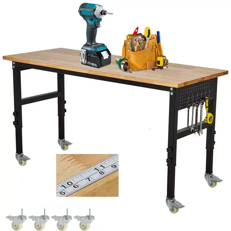 Workbench, Adjustable Workbench with Scale, Pegboard and 6 Hooks, 2200LBS Load Capacity Worktable for Garage, Office, Home