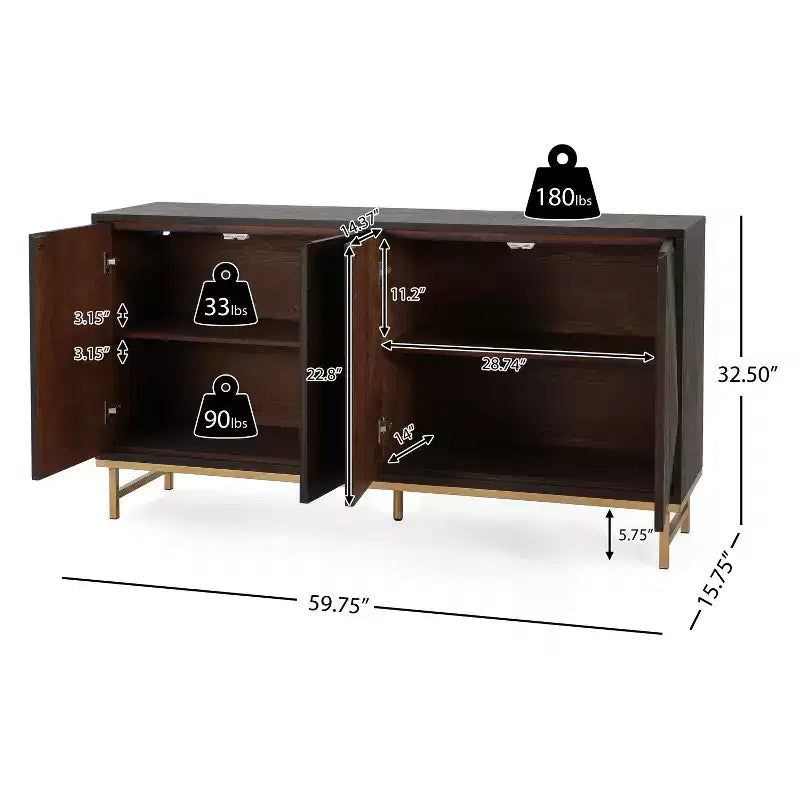 Christopher Knight Home Tamid – Buffet moderne large fait à la main avec étagères réglables