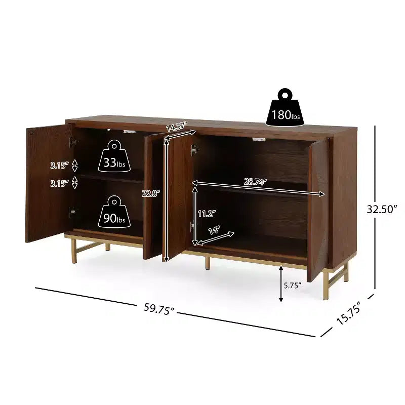 Christopher Knight Home Tamid – Buffet moderne large fait à la main avec étagères réglables