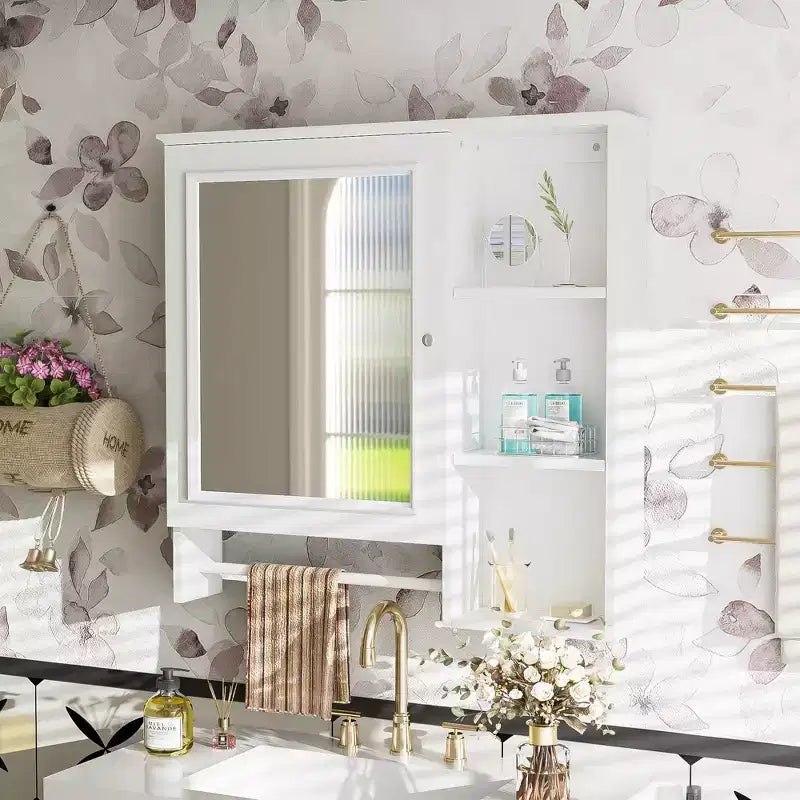 Meuble de rangement mural de salle de bain Whisen avec grande porte miroir et étagères réglables