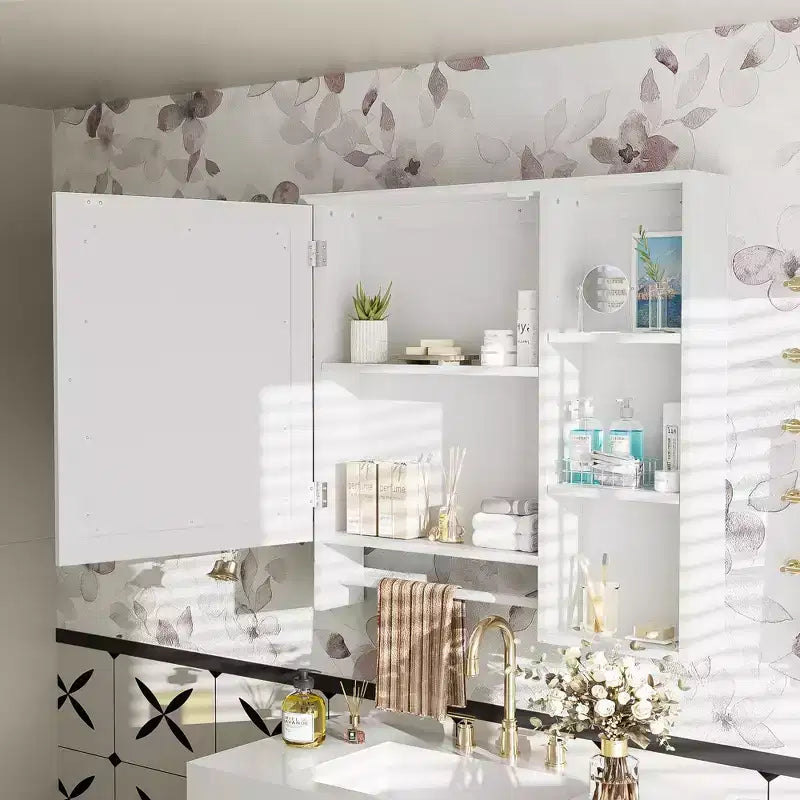 Meuble de rangement mural de salle de bain Whisen avec grande porte miroir et étagères réglables
