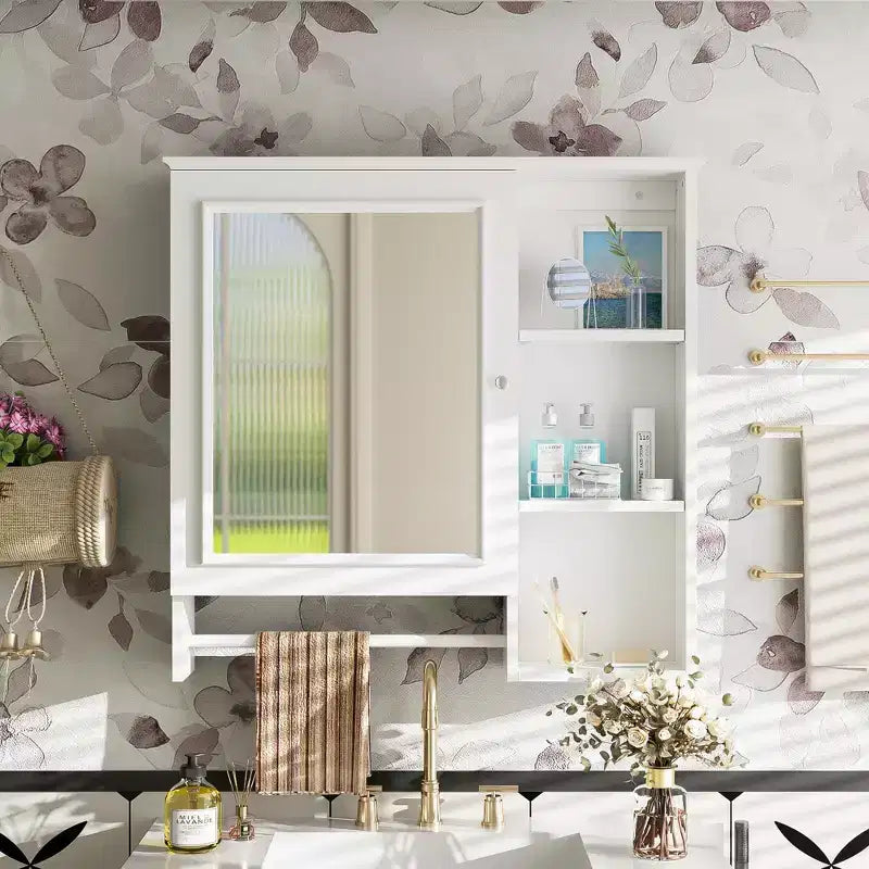 Meuble de rangement mural de salle de bain Whisen avec grande porte miroir et étagères réglables