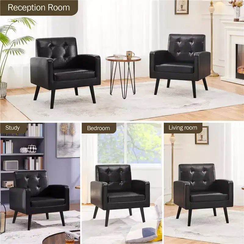 Yaheetech Lot de 2 Fauteuils d'Appoint en Similicuir avec Dossier Capitonnée et Pieds en Bois Massif
