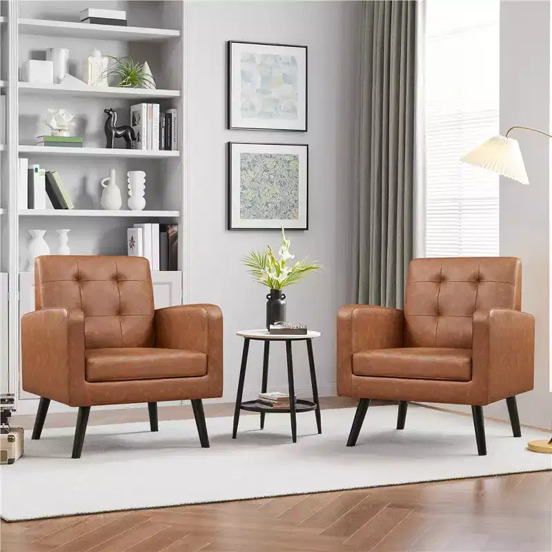 Yaheetech Lot de 2 Fauteuils d'Appoint en Similicuir avec Dossier Capitonnée et Pieds en Bois Massif