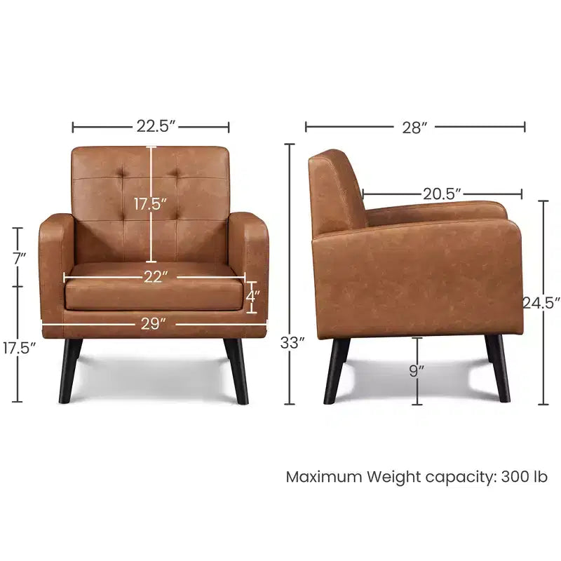 Yaheetech Lot de 2 Fauteuils d'Appoint en Similicuir avec Dossier Capitonnée et Pieds en Bois Massif