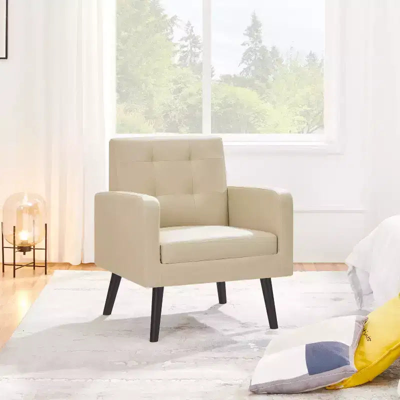 Yaheetech Lot de 2 Fauteuils d'Appoint en Similicuir avec Dossier Capitonnée et Pieds en Bois Massif