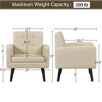 Yaheetech Lot de 2 Fauteuils d'Appoint en Similicuir avec Dossier Capitonnée et Pieds en Bois Massif