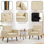Yaheetech Lot de 2 Fauteuils d'Appoint en Similicuir avec Dossier Capitonnée et Pieds en Bois Massif