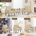 Yaheetech Lot de 2 Fauteuils d'Appoint en Similicuir avec Dossier Capitonnée et Pieds en Bois Massif