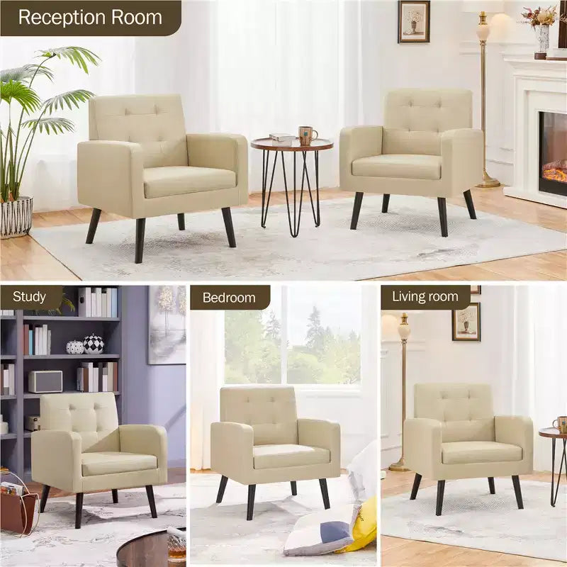 Yaheetech Lot de 2 Fauteuils d'Appoint en Similicuir avec Dossier Capitonnée et Pieds en Bois Massif