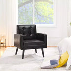 Yaheetech Lot de 2 Fauteuils d'Appoint en Similicuir avec Dossier Capitonnée et Pieds en Bois Massif