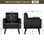 Yaheetech Lot de 2 Fauteuils d'Appoint en Similicuir avec Dossier Capitonnée et Pieds en Bois Massif