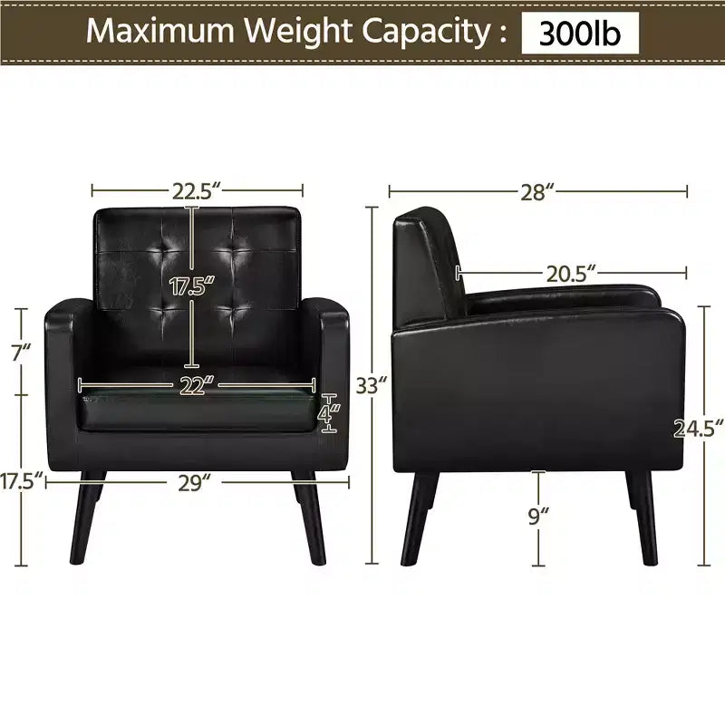 Yaheetech Lot de 2 Fauteuils d'Appoint en Similicuir avec Dossier Capitonnée et Pieds en Bois Massif