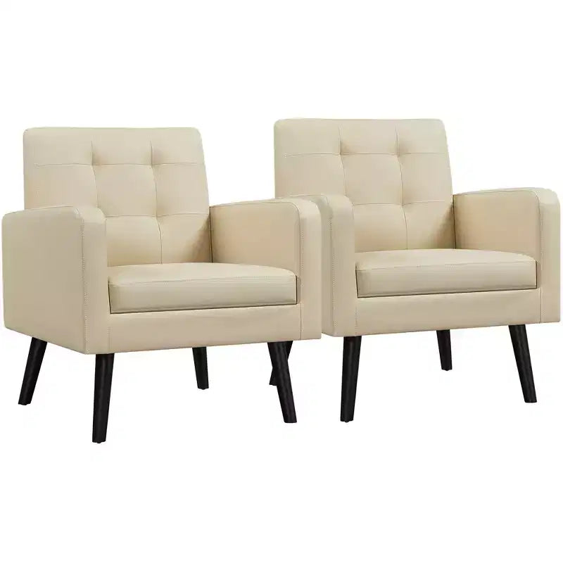 Yaheetech Set of 2 Faux Leather Tufted Back Arm Chair Accent Chair with Solid Wood Legs