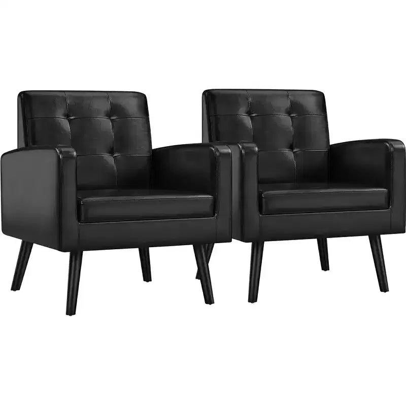 Yaheetech Lot de 2 Fauteuils d'Appoint en Similicuir avec Dossier Capitonnée et Pieds en Bois Massif
