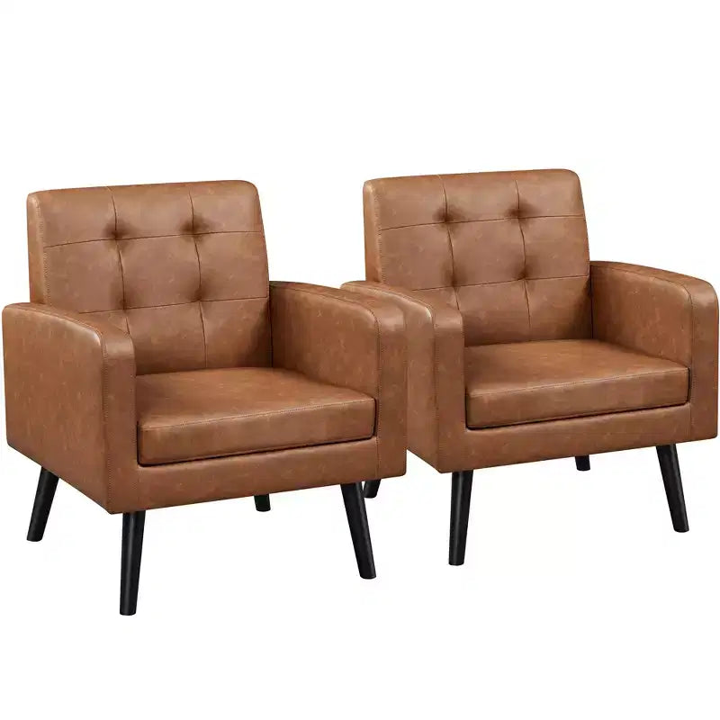 Yaheetech Lot de 2 Fauteuils d'Appoint en Similicuir avec Dossier Capitonnée et Pieds en Bois Massif