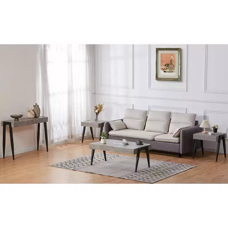 Table d'appoint King Brand Furniture Camden en bois style marbre, table de chevet, table de canapé avec pieds en métal pour salon, noir/gris