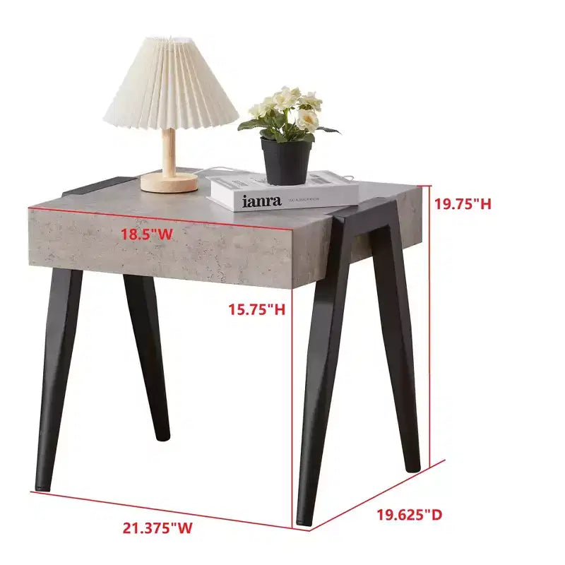 Table d'appoint King Brand Furniture Camden en bois style marbre, table de chevet, table de canapé avec pieds en métal pour salon, noir/gris