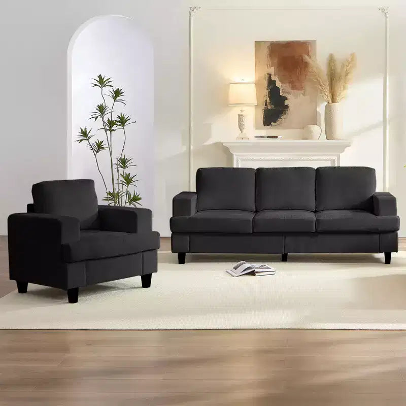 Mjkone 82Chenille Canapé sectionnel droit 3 places avec fauteuil 56'', ensemble de meubles de salon sectionnels 2 pièces