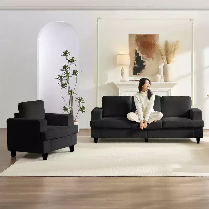 Mjkone 82Chenille Canapé sectionnel droit 3 places avec fauteuil 56'', ensemble de meubles de salon sectionnels 2 pièces