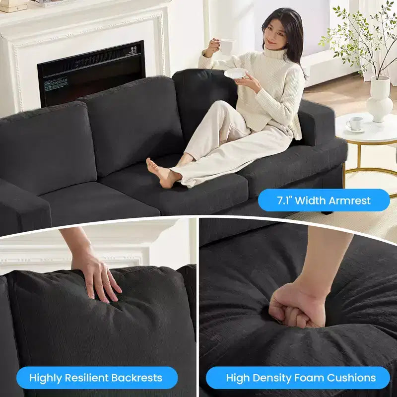 Mjkone 82Chenille Canapé sectionnel droit 3 places avec fauteuil 56'', ensemble de meubles de salon sectionnels 2 pièces