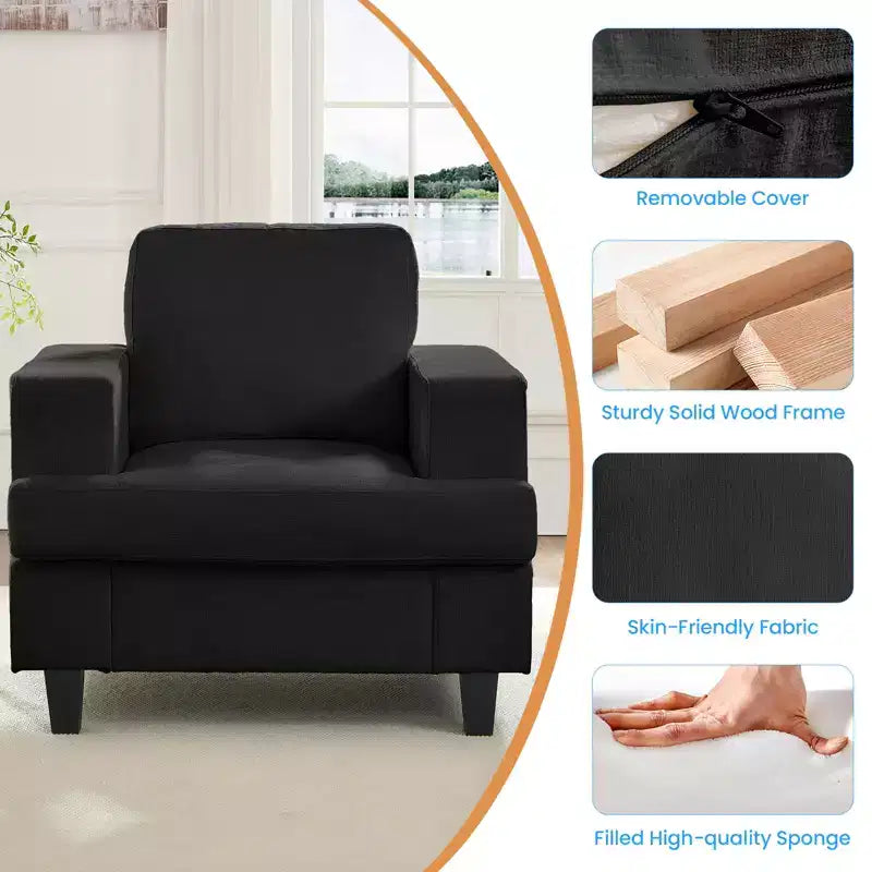 Mjkone 82Chenille Canapé sectionnel droit 3 places avec fauteuil 56'', ensemble de meubles de salon sectionnels 2 pièces