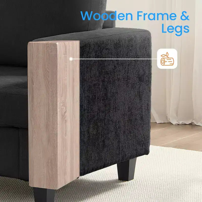 Mjkone 82Chenille Canapé sectionnel droit 3 places avec fauteuil 56'', ensemble de meubles de salon sectionnels 2 pièces