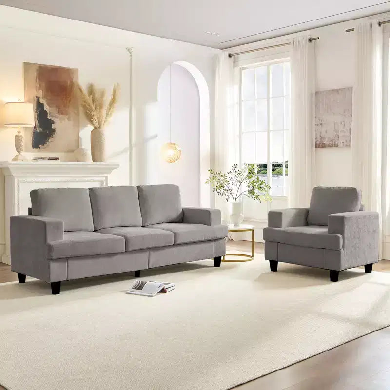 Mjkone 82Chenille Canapé sectionnel droit 3 places avec fauteuil 56'', ensemble de meubles de salon sectionnels 2 pièces