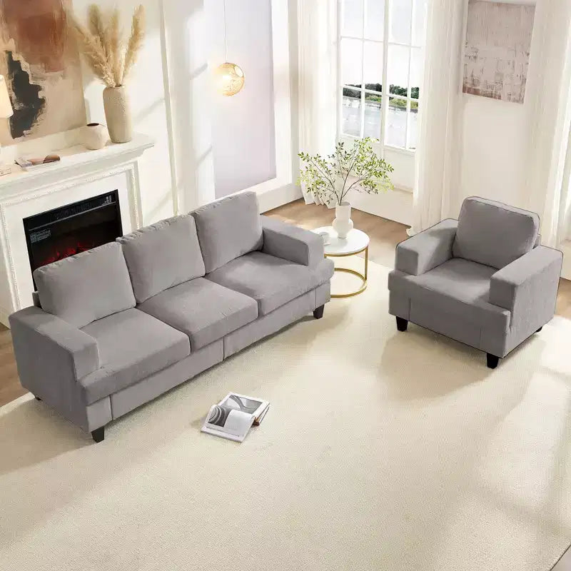 Mjkone 82Chenille Canapé sectionnel droit 3 places avec fauteuil 56'', ensemble de meubles de salon sectionnels 2 pièces