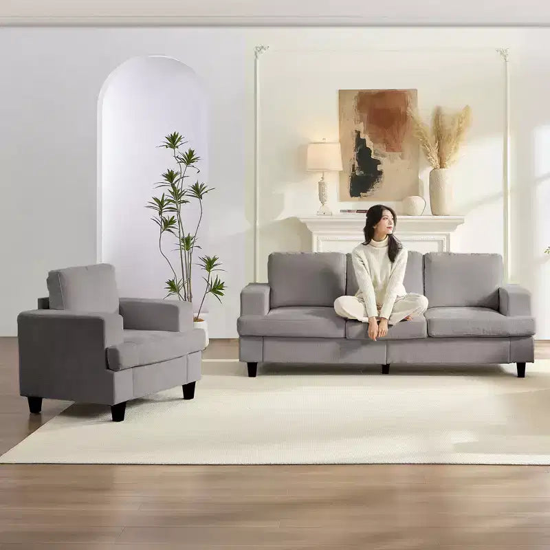 Mjkone 82Chenille Canapé sectionnel droit 3 places avec fauteuil 56'', ensemble de meubles de salon sectionnels 2 pièces