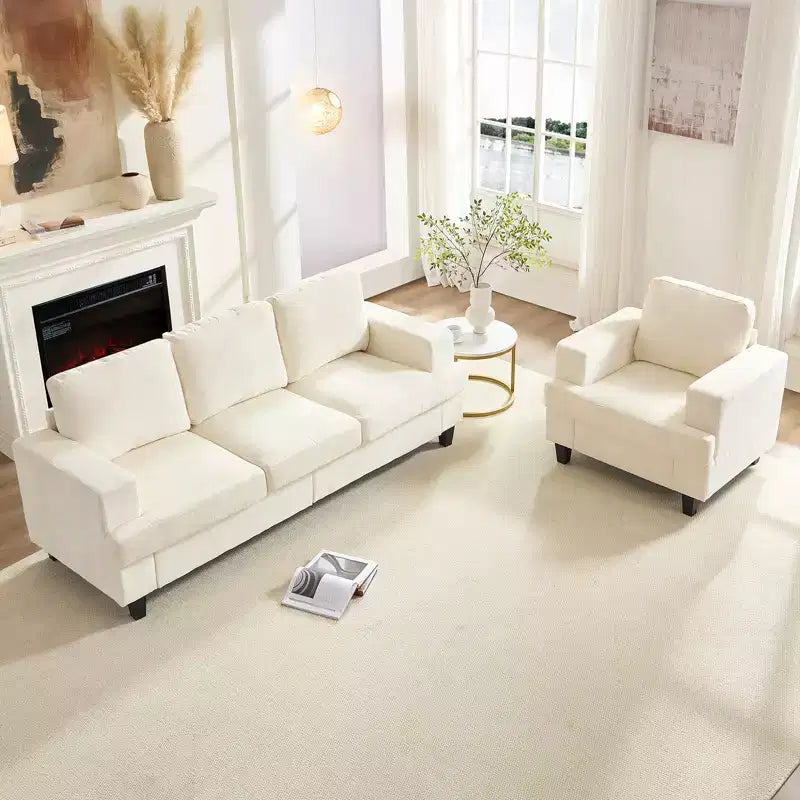 Mjkone 82Chenille Canapé sectionnel droit 3 places avec fauteuil 56'', ensemble de meubles de salon sectionnels 2 pièces