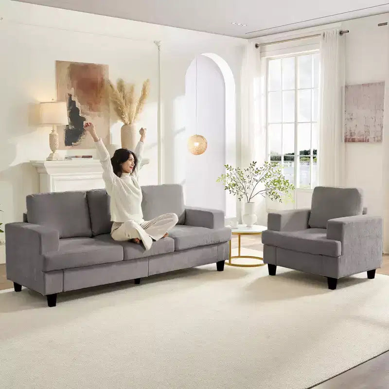 Mjkone 82Chenille Canapé sectionnel droit 3 places avec fauteuil 56'', ensemble de meubles de salon sectionnels 2 pièces