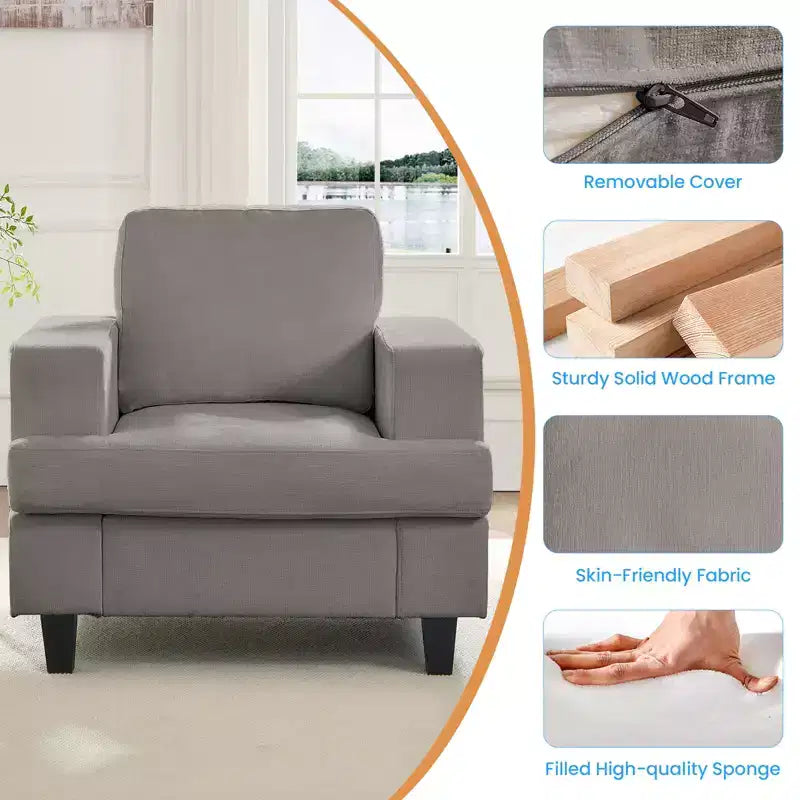Mjkone 82Chenille Canapé sectionnel droit 3 places avec fauteuil 56'', ensemble de meubles de salon sectionnels 2 pièces