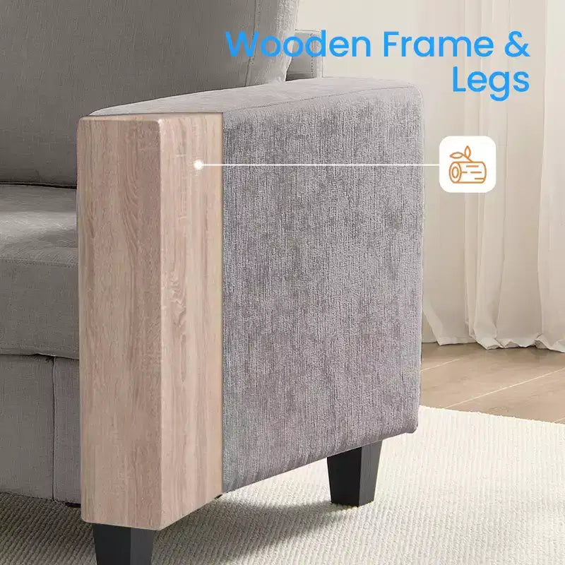 Mjkone 82Chenille Canapé sectionnel droit 3 places avec fauteuil 56'', ensemble de meubles de salon sectionnels 2 pièces
